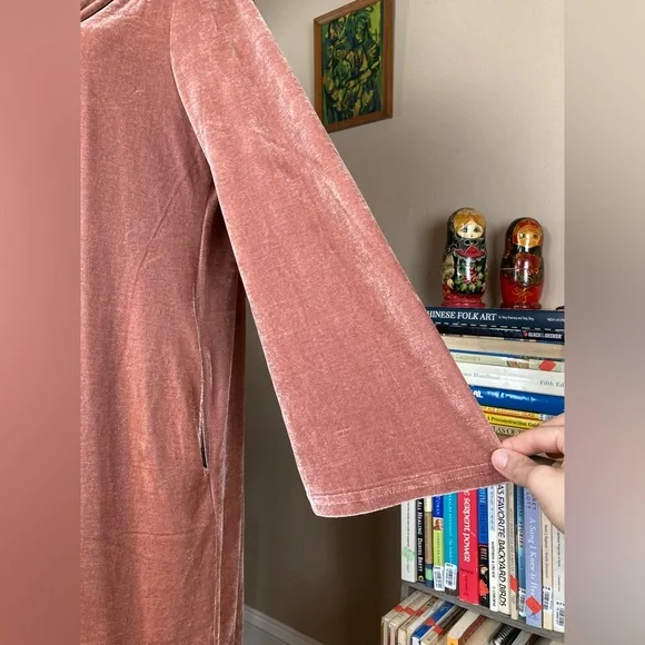 Suzanne Betro SB Mauve Pink Velvet Duster Kimono Cardigan Sz Large L - Picture 6 of 16